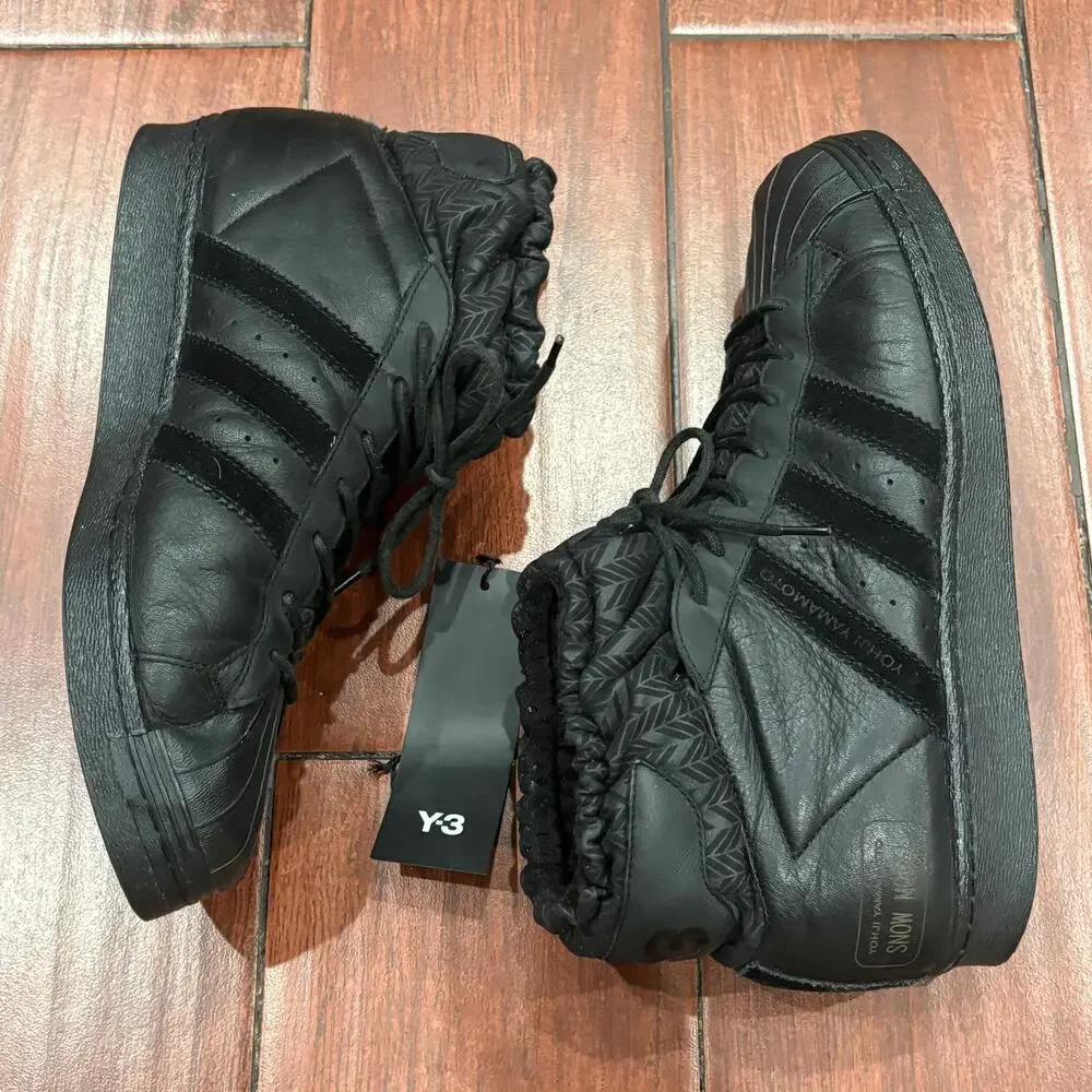 adidas Y-3 Yohji Yamamoto Originals Snow Model Black Leather Shoes, Men’s 9.5